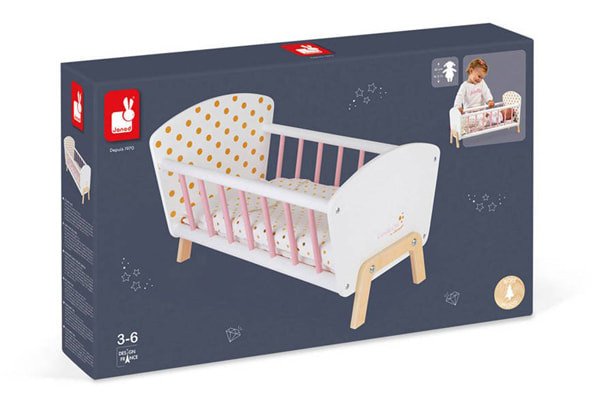 Puppenbett aus Holz mit Goldpunkten