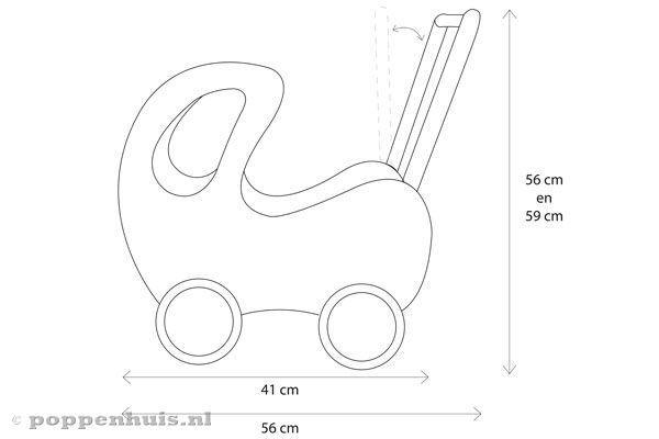 Detailskizze mit Abmessungen des Sweet Angel Puppenwagens.