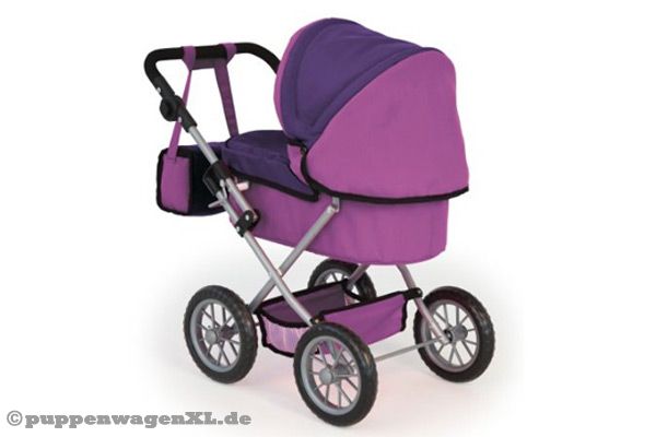 Robuster Puppenwagen in Hell- und Dunkellila.