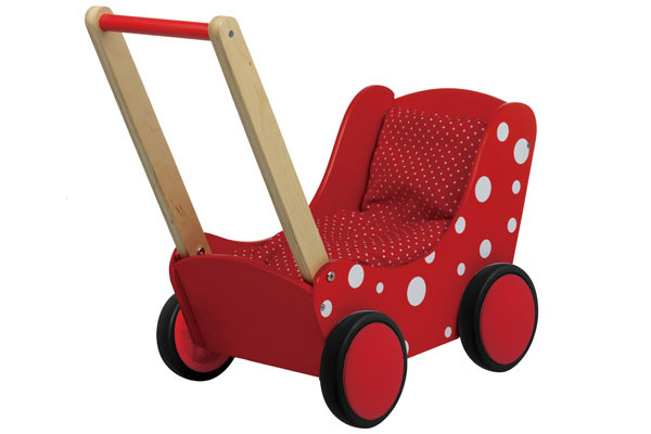 Puppenwagen Simply for Kids in Rot mit weißen Punkten.