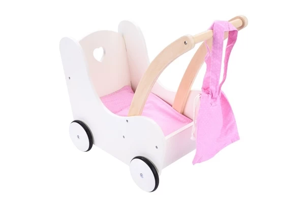 Puppenwagen weiß-rosa mit Aufbewahrungstasche